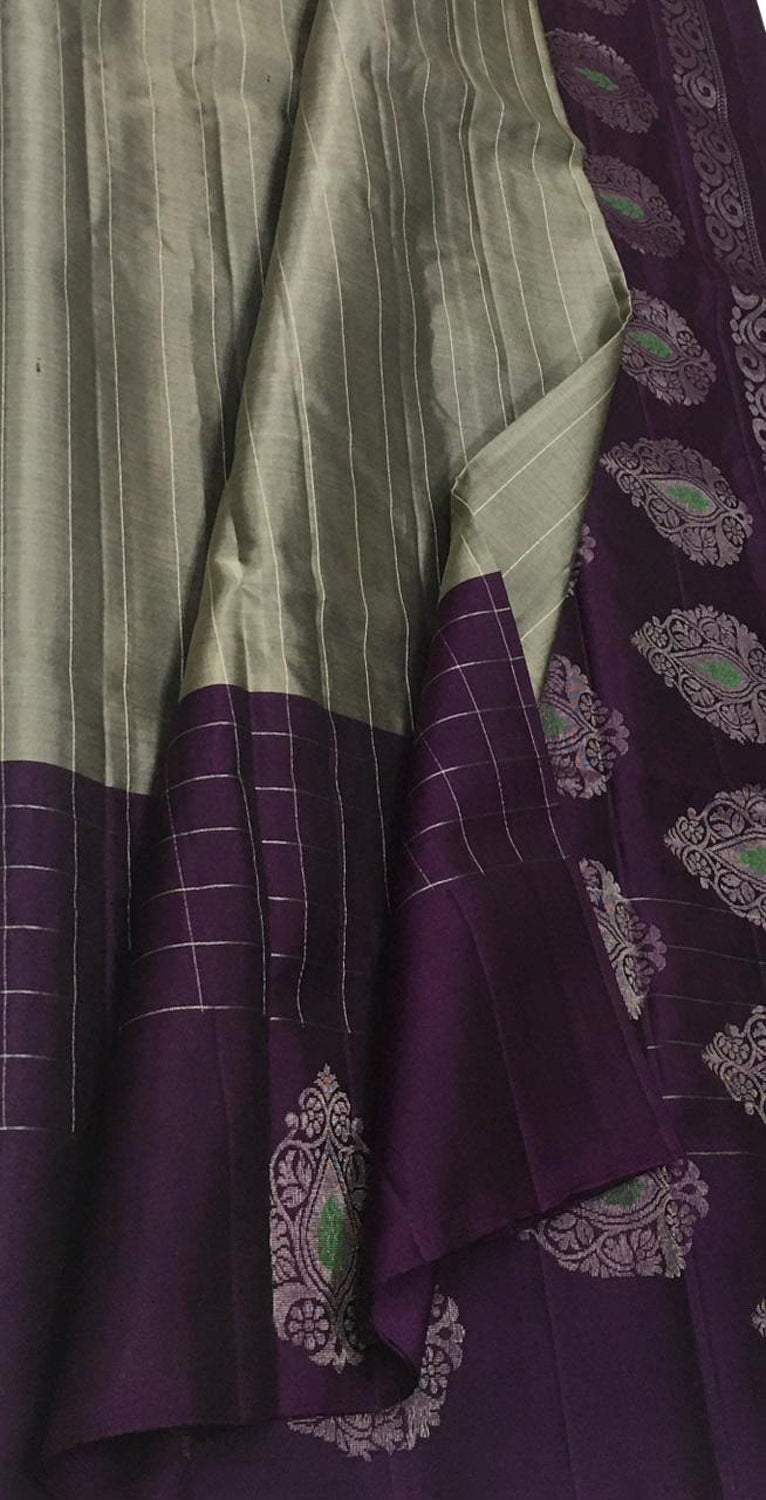 Exquisite Grey Kanjeevaram Pure Silk Saree - Luxurion World