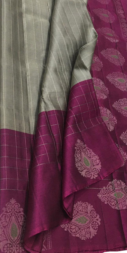 Elegant Grey Kanjeevaram Silk Saree - Luxurion World