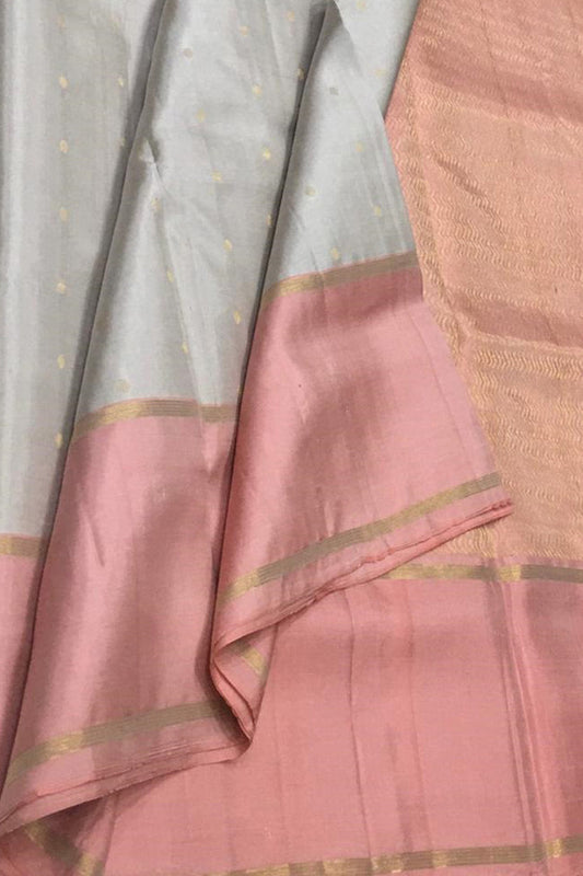 Elegant Grey Kanjeevaram Silk Saree - Handloom Pure Silk - Luxurion World