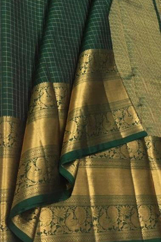 Green Handloom Kanjeevaram Pure Silk Saree - Elegant and Luxurious