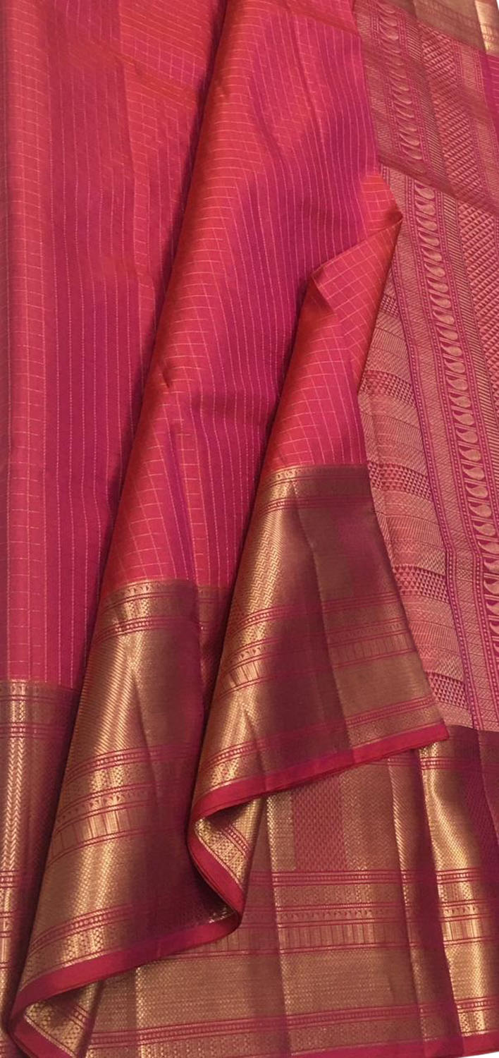Exquisite Pink Handloom Kanjeevaram Silk Saree - Luxurion World