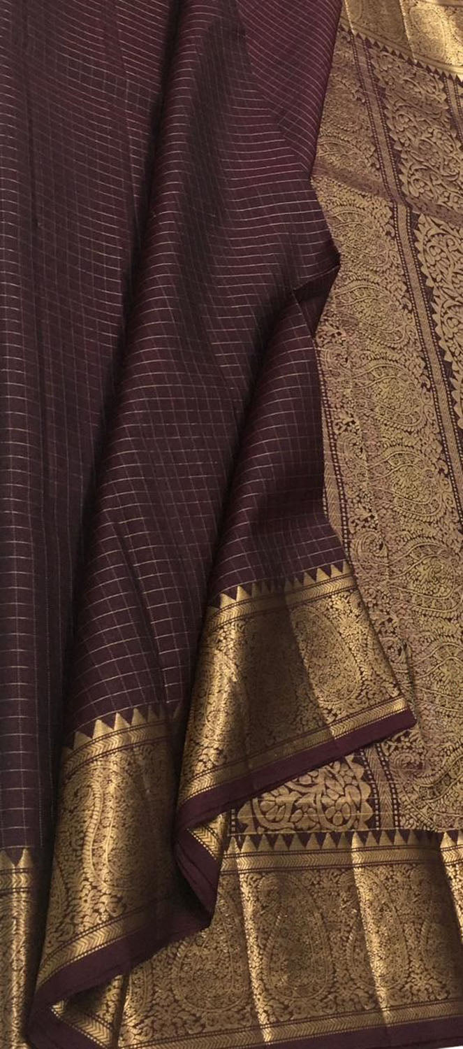 Brown Handloom Kanjeevaram Silk Saree - Elegant and Luxurious - Luxurion World