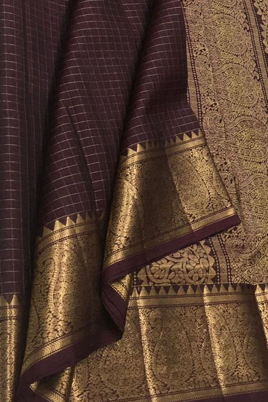 Brown Handloom Kanjeevaram Silk Saree - Elegant and Luxurious - Luxurion World
