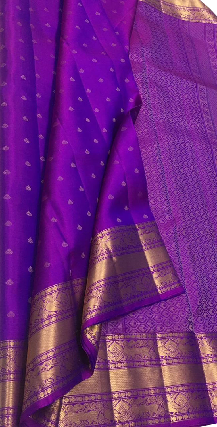Exquisite Purple Handloom Kanjeevaram Silk Saree - Luxurion World