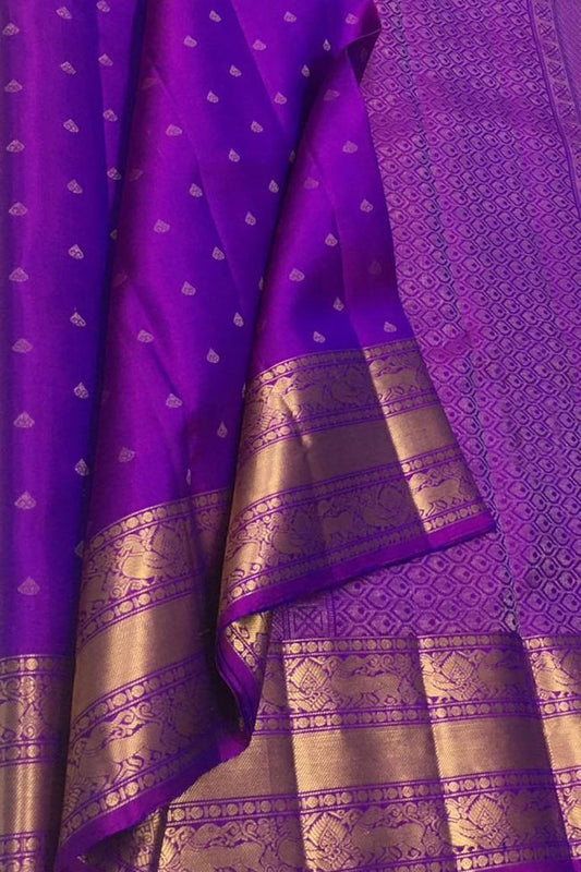 Exquisite Purple Handloom Kanjeevaram Silk Saree - Luxurion World