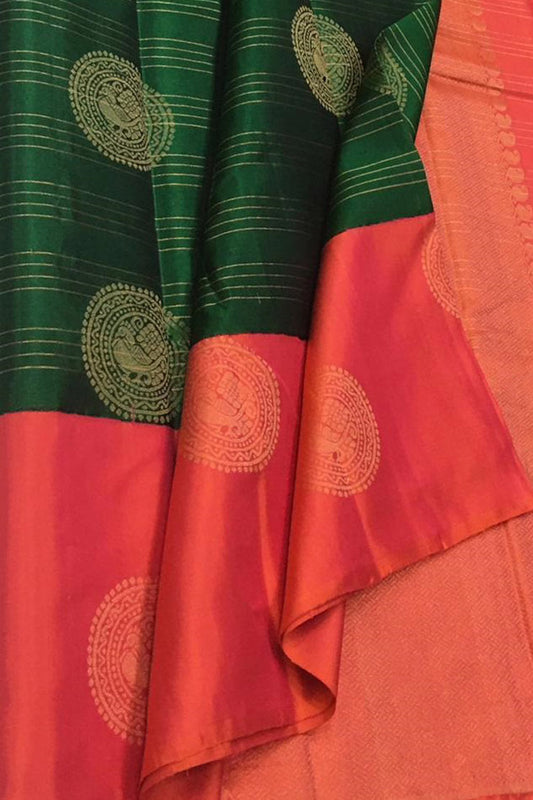 Green Handloom Kanjeevaram Pure Silk Saree - Elegant and Timeless - Luxurion World