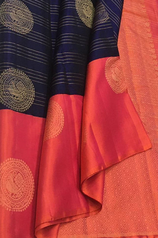 Exquisite Blue Handloom Kanjeevaram Silk Saree - Luxurion World
