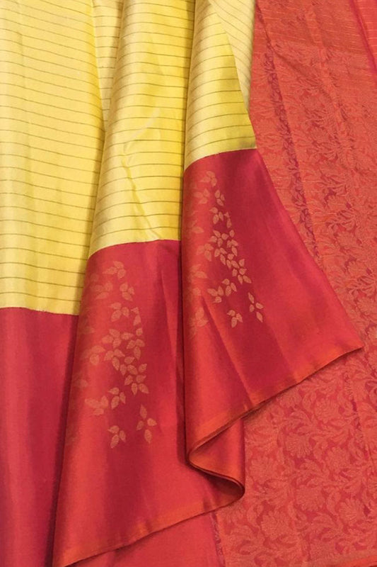 Yellow Handloom Kanjeevaram Pure Silk Saree - Elegant and Luxurious - Luxurion World