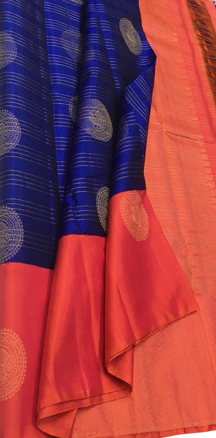 Exquisite Blue Handloom Kanjeevaram Silk Saree - Luxurion World