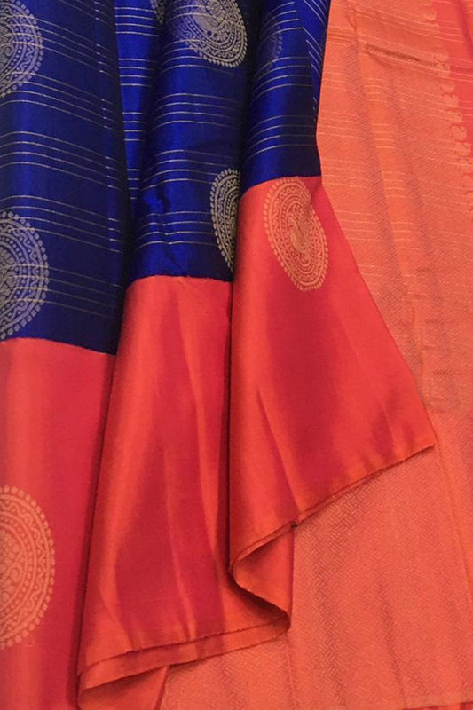 Exquisite Blue Handloom Kanjeevaram Silk Saree
