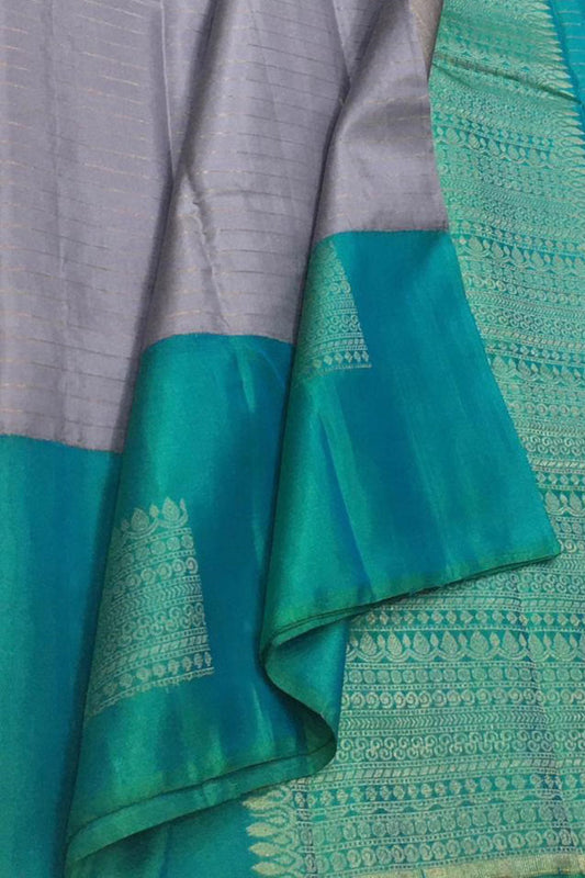 Elegant Grey Handloom Kanjeevaram Silk Saree