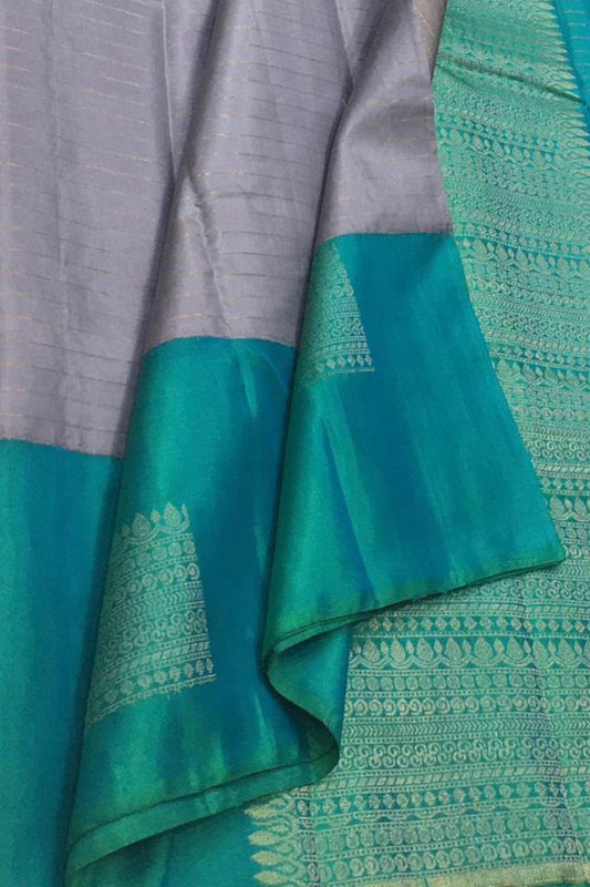 Elegant Grey Handloom Kanjeevaram Silk Saree - Luxurion World