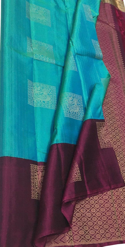 Exquisite Blue Handloom Kanjeevaram Silk Saree - Luxurion World