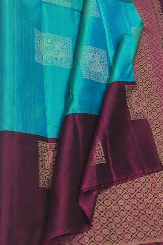 Exquisite Blue Handloom Kanjeevaram Silk Saree