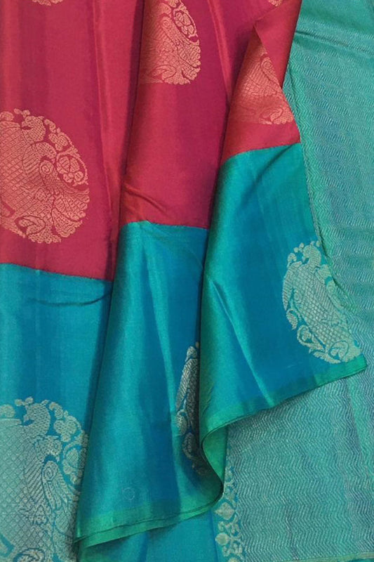 Rose Pink Handloom Kanjeevaram Pure Silk Saree - Luxurion World
