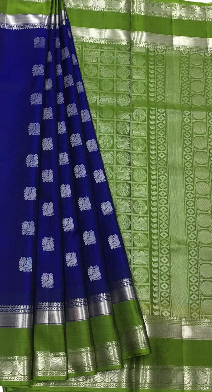 Blue Handloom Kanjeevaram Pure Silk Saree - Elegant and Timeless - Luxurion World