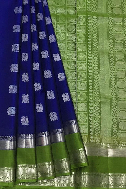 Blue Handloom Kanjeevaram Pure Silk Saree - Elegant and Timeless - Luxurion World