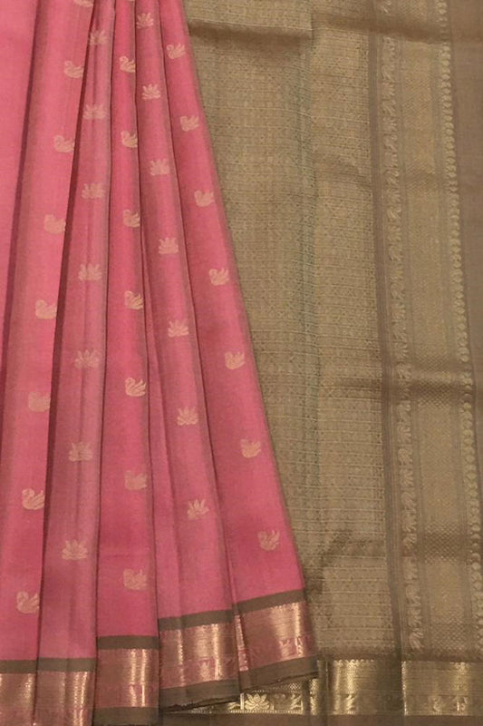Exquisite Pink Handloom Kanjeevaram Silk Saree - Luxurion World