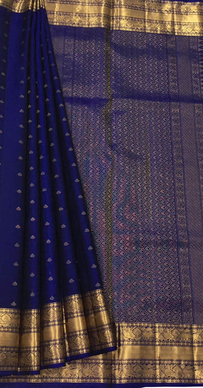 Royal Blue Handloom Kanjeevaram Silk Saree - Luxurion World