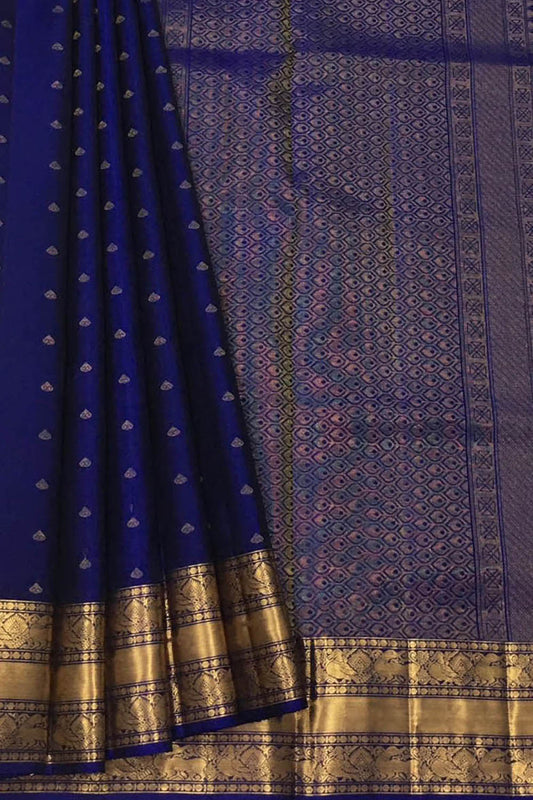 Royal Blue Handloom Kanjeevaram Silk Saree - Luxurion World