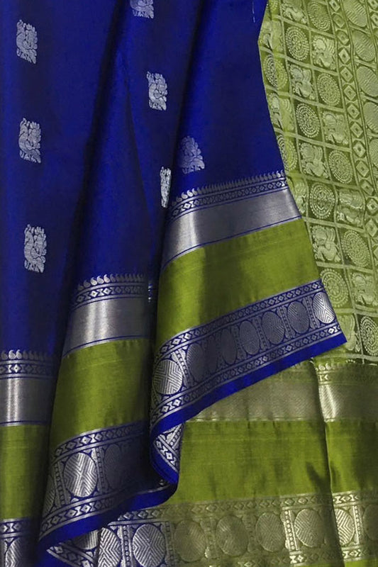 Exquisite Blue Handloom Kanjeevaram Silk Saree - Luxurion World