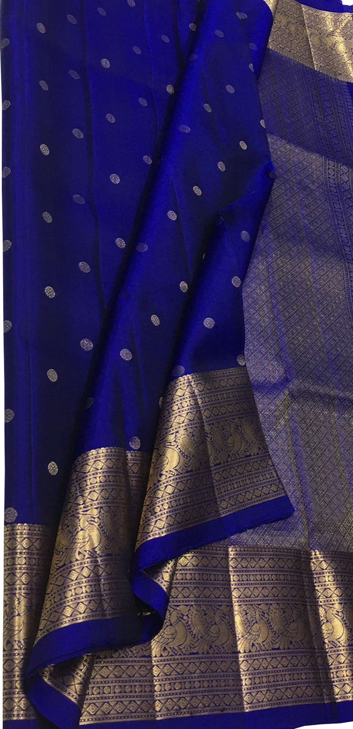 Blue Handloom Kanjeevaram Pure Silk Saree - Luxurion World