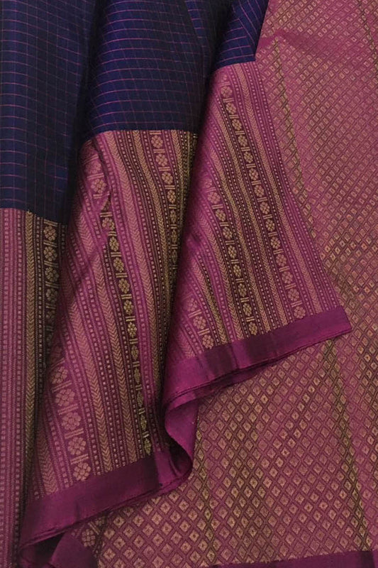 Blue Purple Handloom Kanjeevaram Silk Saree - Luxurion World