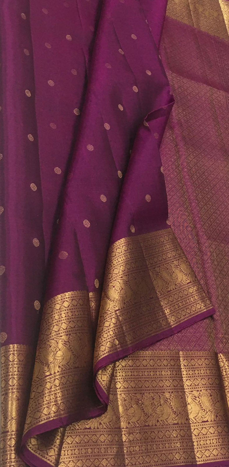 Exquisite Purple Handloom Kanjeevaram Silk Saree - Luxurion World