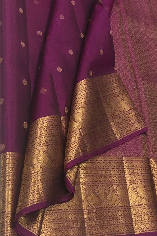Exquisite Purple Handloom Kanjeevaram Silk Saree - Luxurion World