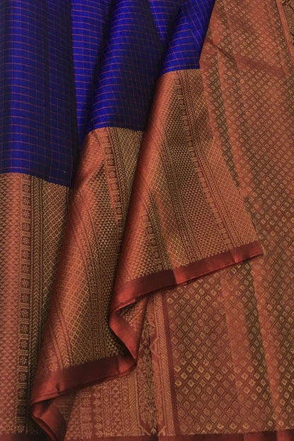 Royal Blue Handloom Kanjeevaram Pure Silk Saree - Luxurion World