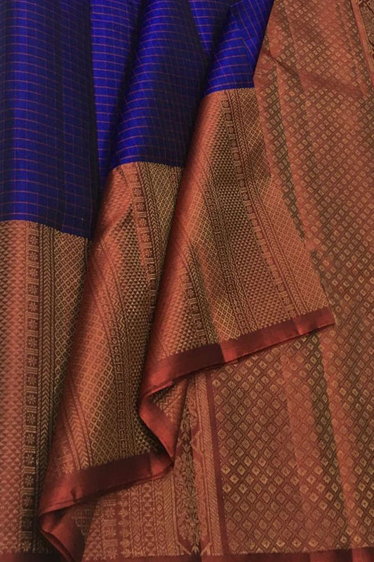 Royal Blue Handloom Kanjeevaram Pure Silk Saree - Luxurion World