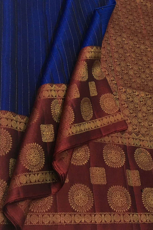 Blue Handloom Kanjeevaram Pure Silk Saree - Luxurion World