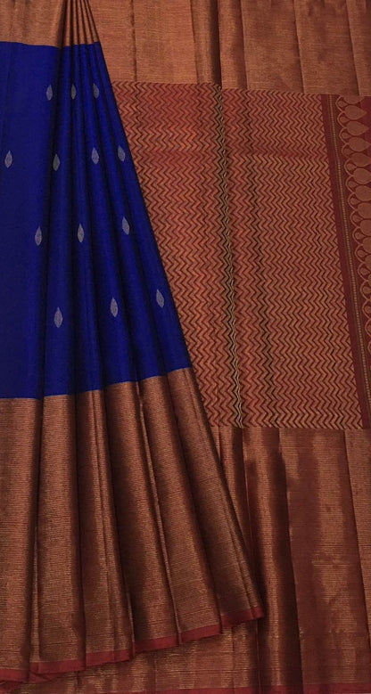 Blue Handloom Kanjeevaram Pure Silk Saree - Luxurion World