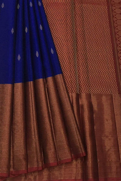 Blue Handloom Kanjeevaram Pure Silk Saree - Luxurion World