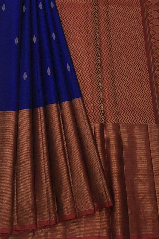 Blue Handloom Kanjeevaram Pure Silk Saree - Luxurion World