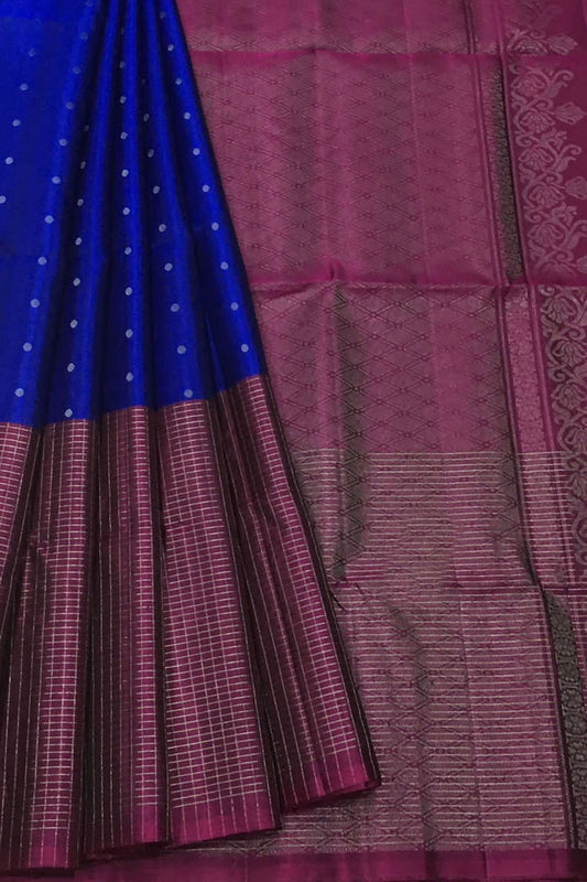 Blue Handloom Kanjeevaram Pure Silk Saree - Luxurion World