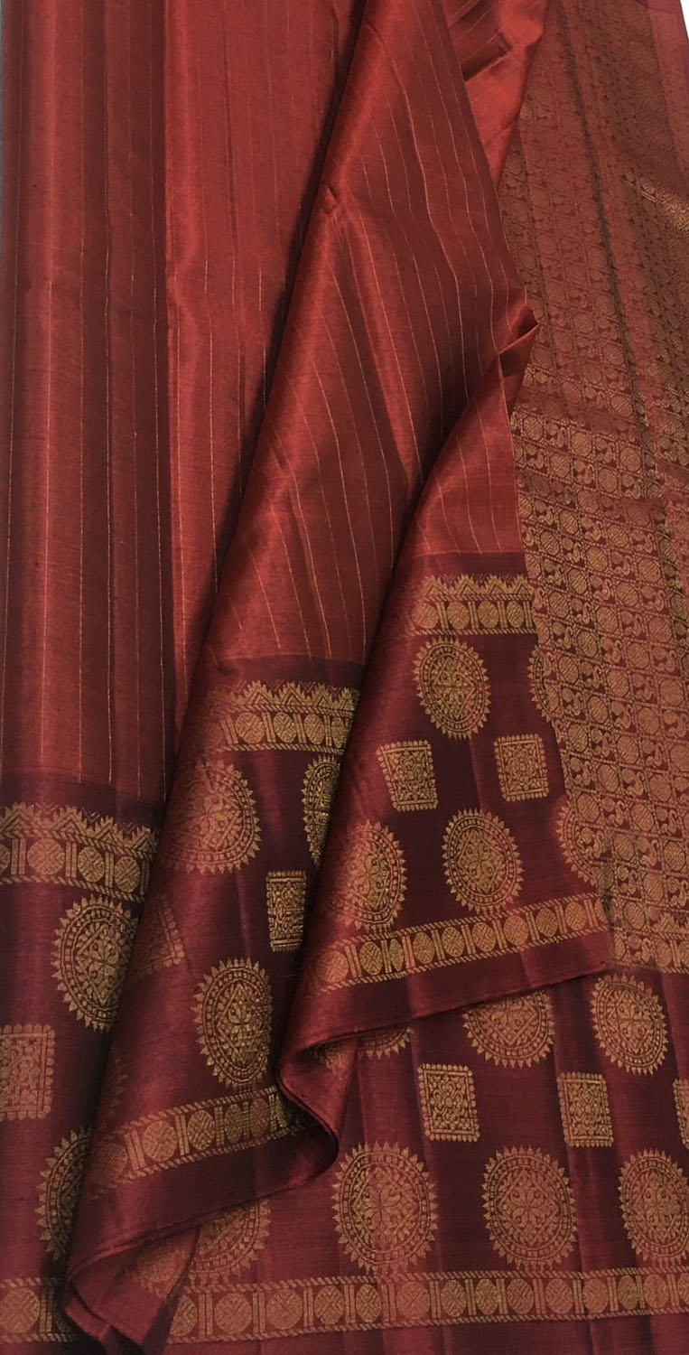 Maroon Handloom Kanjeevaram Pure Silk Saree - Luxurion World