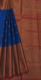 Blue Handloom Kanjeevaram Pure Silk Saree - Luxurion World