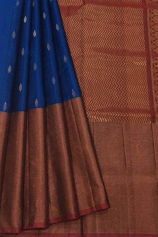 Blue Handloom Kanjeevaram Pure Silk Saree - Luxurion World