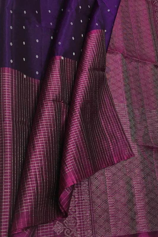 Purple Handloom Kanjeevaram Pure Silk Saree - Luxurion World