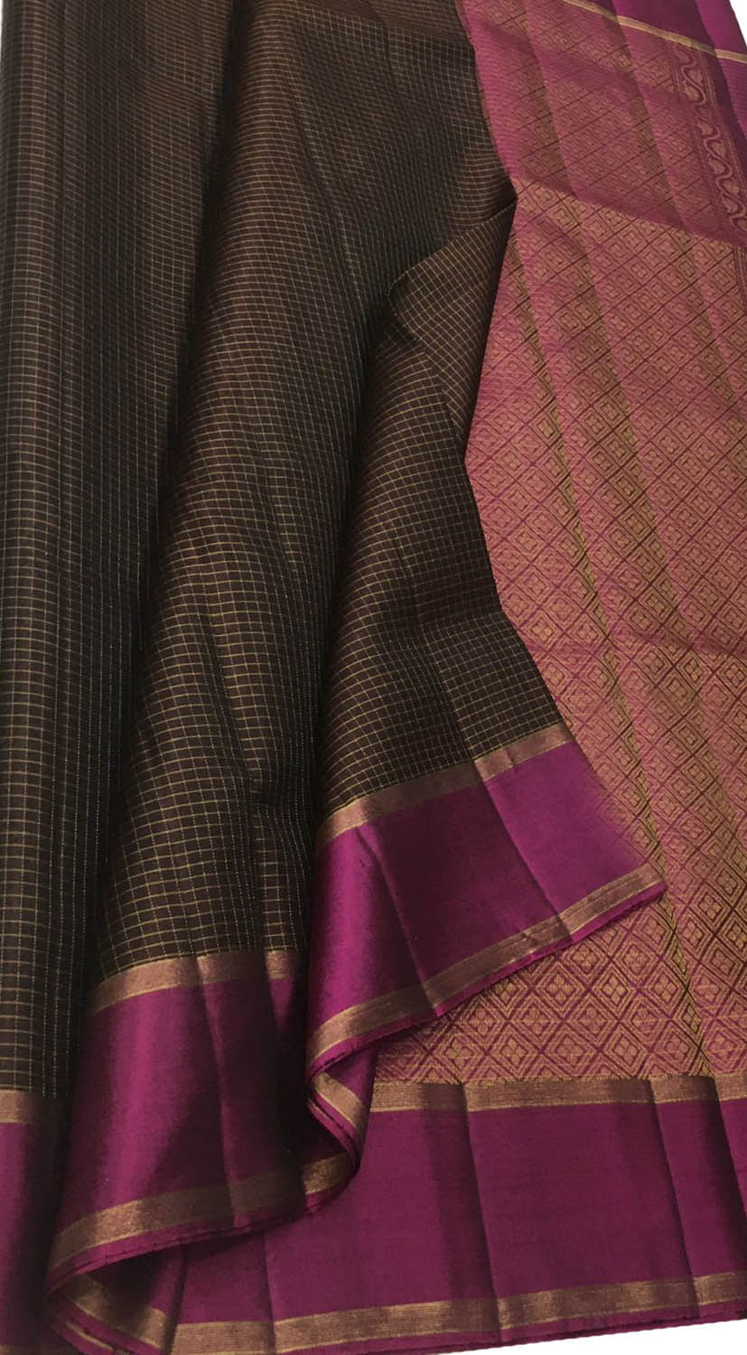 Exquisite Brown Kanjeevaram Pure Silk Saree Handloom - Luxurion World
