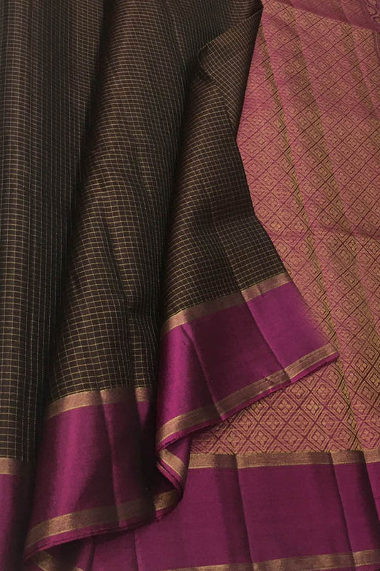 Exquisite Brown Kanjeevaram Pure Silk Saree Handloom - Luxurion World