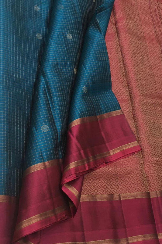 Royal Blue Kanjeevaram Silk Saree - Handloom Beauty - Luxurion World