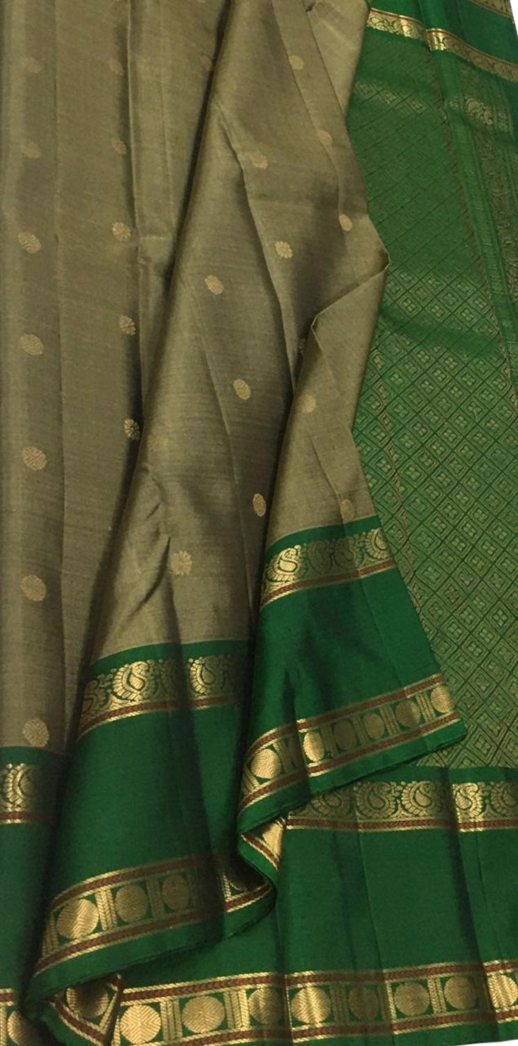 Grey Kanjeevaram Handloom Pure Silk Saree - Luxurion World