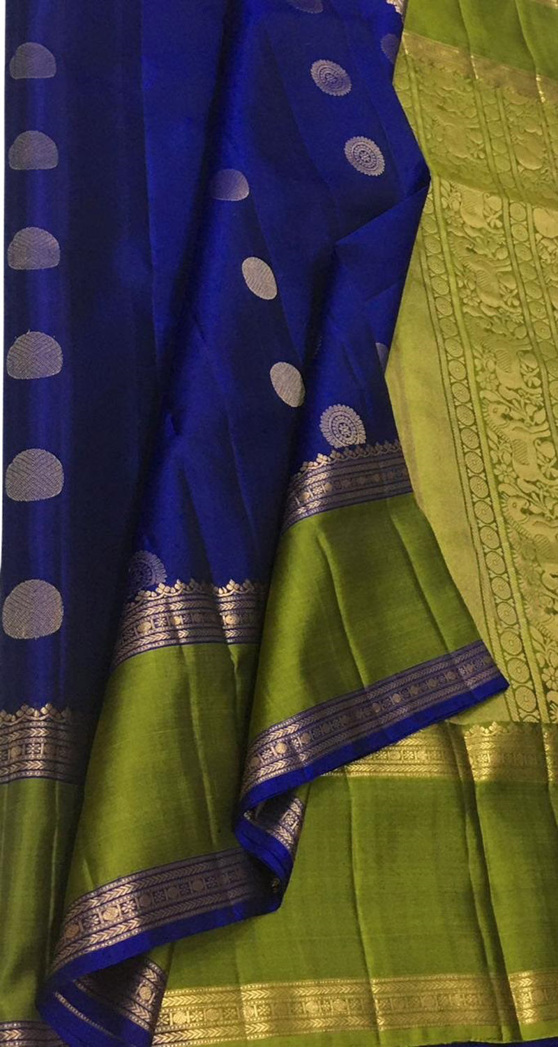 Blue Kanjeevaram Handloom Pure Silk Saree - Luxurion World