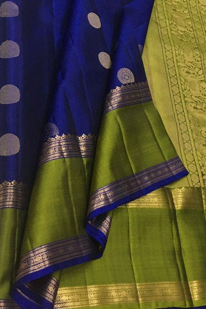 Blue Kanjeevaram Handloom Pure Silk Saree - Luxurion World