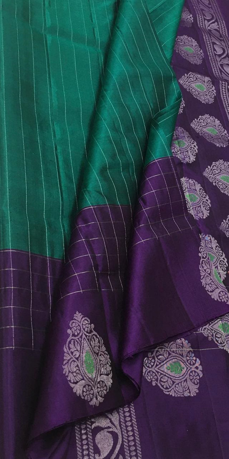 Green & Purple Handloom Kanjeevaram Silk Saree - Luxurion World