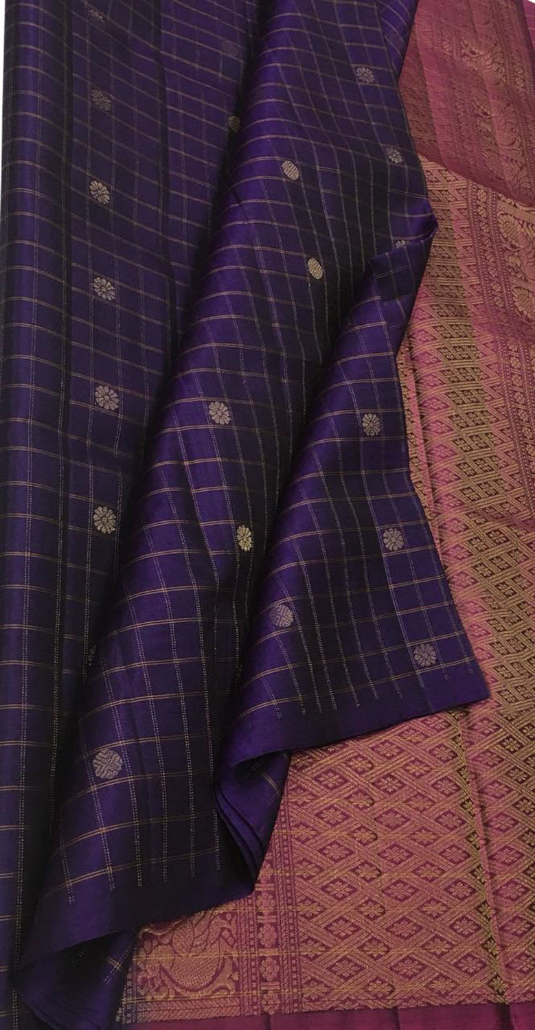 Exquisite Purple Handloom Kanjeevaram Silk Saree - Luxurion World