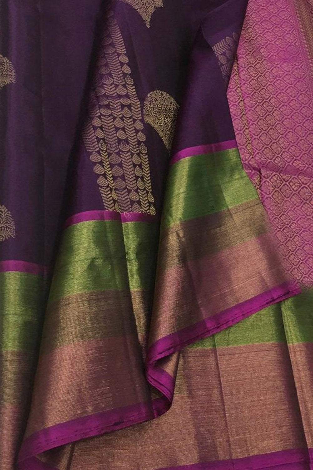 Vibrant Purple & Pink Kanjeevaram Pure Silk Saree - Luxurion World
