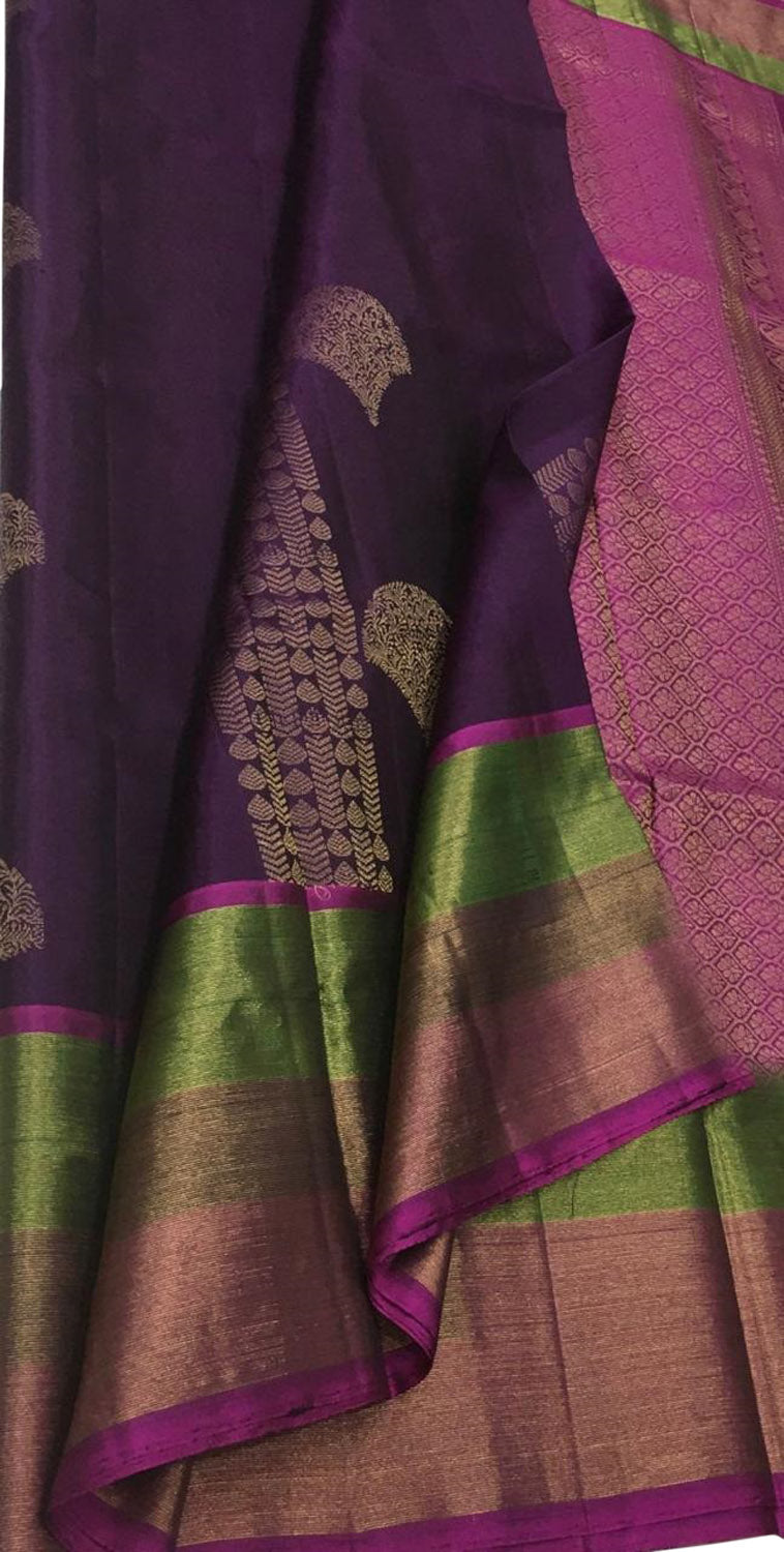 Vibrant Purple & Pink Kanjeevaram Pure Silk Saree - Luxurion World